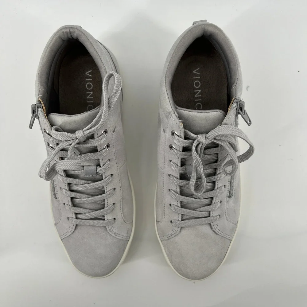 Vionic Women 8.5 Rosemont Suede Side-Zip Casual Sneakers Vapor Grey Arch Support